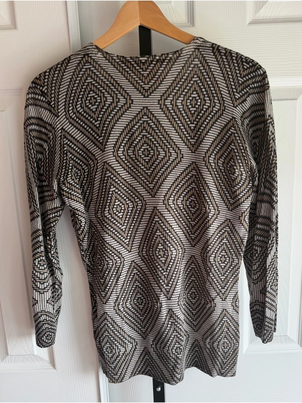 Tory Burch Button Up Cardigan Women’s Geometric  Sleeve Stretch 100% Wool Size:L
